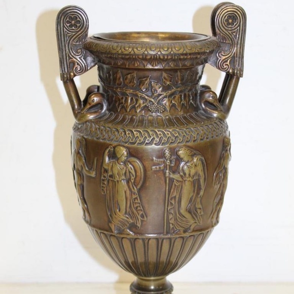 Vase Carved Metal Vintage Figural Procession - Picture 1 of 15